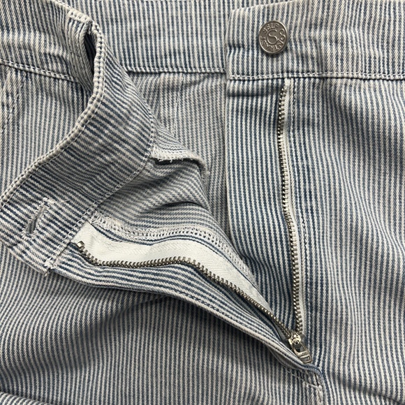 Anthropologie Self Contrast Skirt L Blue White Stripe Jean Midi Front Slit - Picture 5 of 8